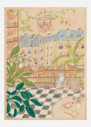 Antique Parisian Book Store Cat Poster (21x29.7 cm (A4)) Chilipir