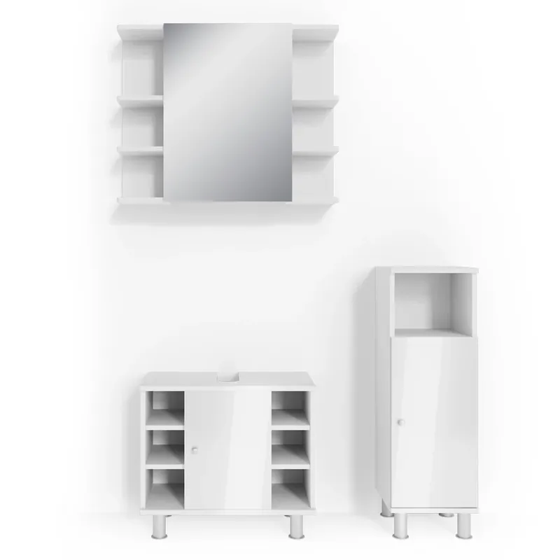 Set mobilier baie Fynn Alb lucios ridicat 3 piese, cu dulap midi Vicco Cel mai vândut