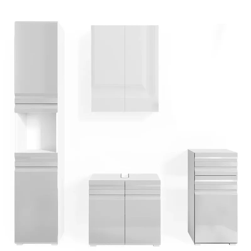Set mobilier baie Fredd Alb lucios ridicat 4 părți Vicco Premium