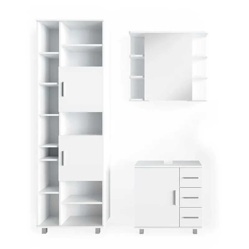 Livrare expres Set mobilier baie Ilias Alb 3 părți, cu dulap de bază 60 cm Vicco