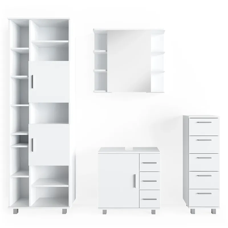 Ieftin Set mobilier baie Ilias Alb 4 piese, cu dulap inalt Vicco