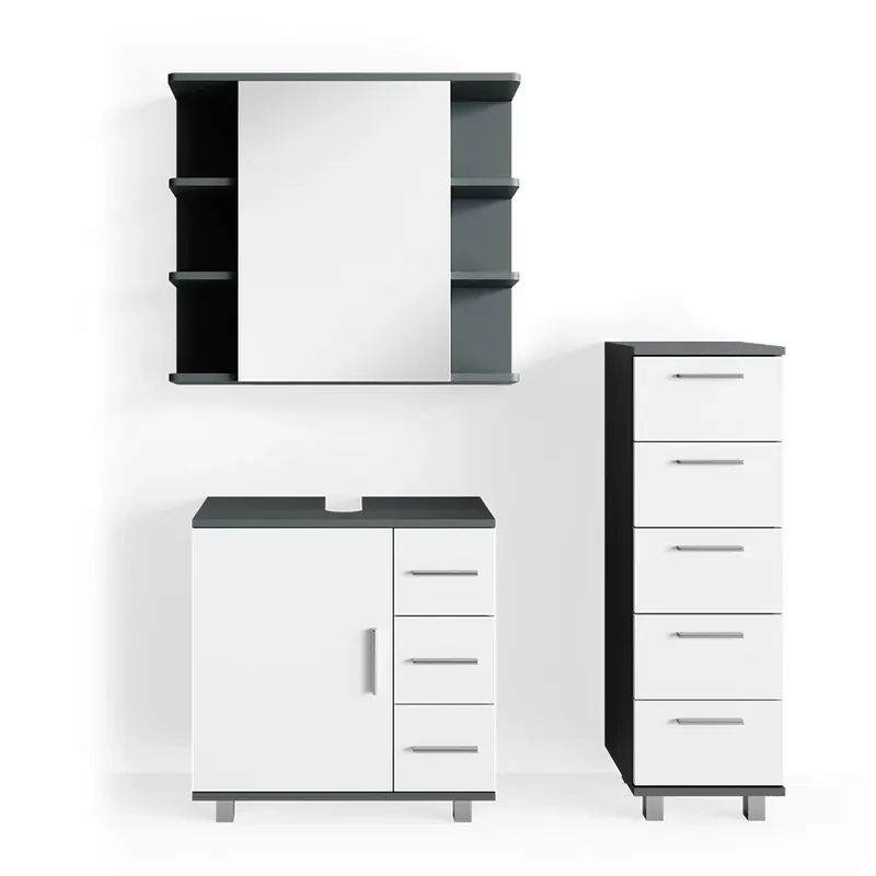 Reducere specială Set mobilier baie Ilias antracit 3 piese, cu dulap midi Vicco