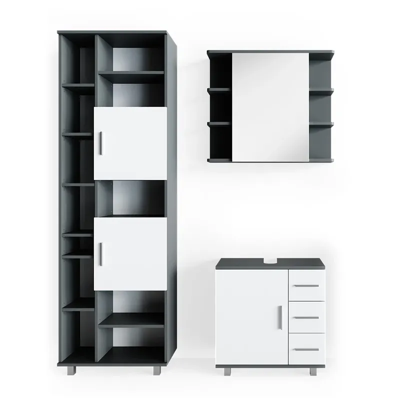 Set mobilier baie Ilias antracit 3 părți, cu dulap de bază 60 cm Vicco Vezi acum