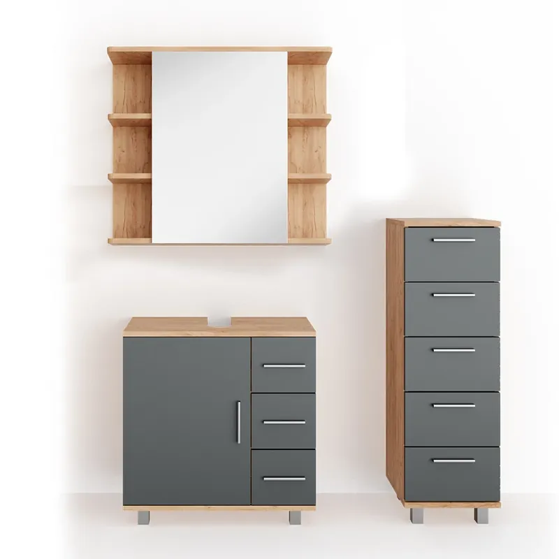 Ofertă specială Set mobilier baie Ilias stejar 3 piese, cu dulap midi Vicco