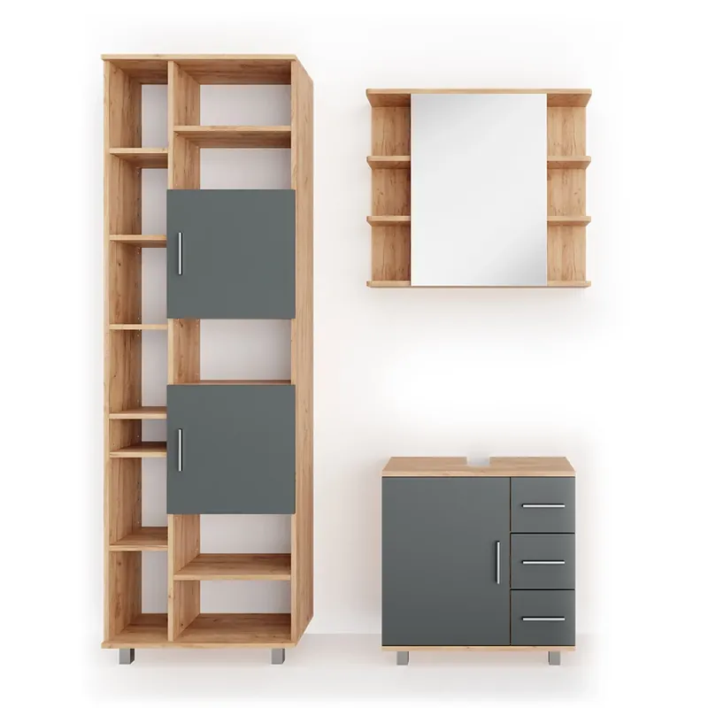 Set mobilier baie Ilias stejar 3 părți, cu dulap de bază 60 cm Vicco Preț promoțional
