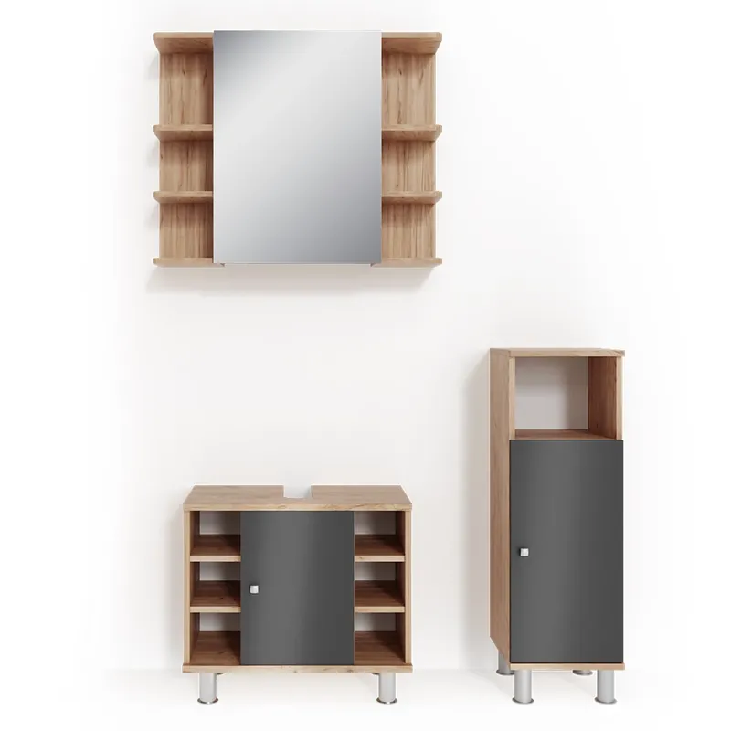 Vezi acum Set mobilier baie Fynn stejar 3 piese, cu dulap midi Vicco