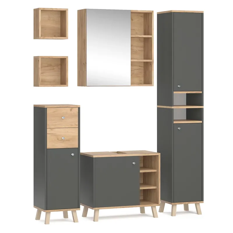 Preț promoțional Set mobilier baie Senyo antracit 5 părți Vicco