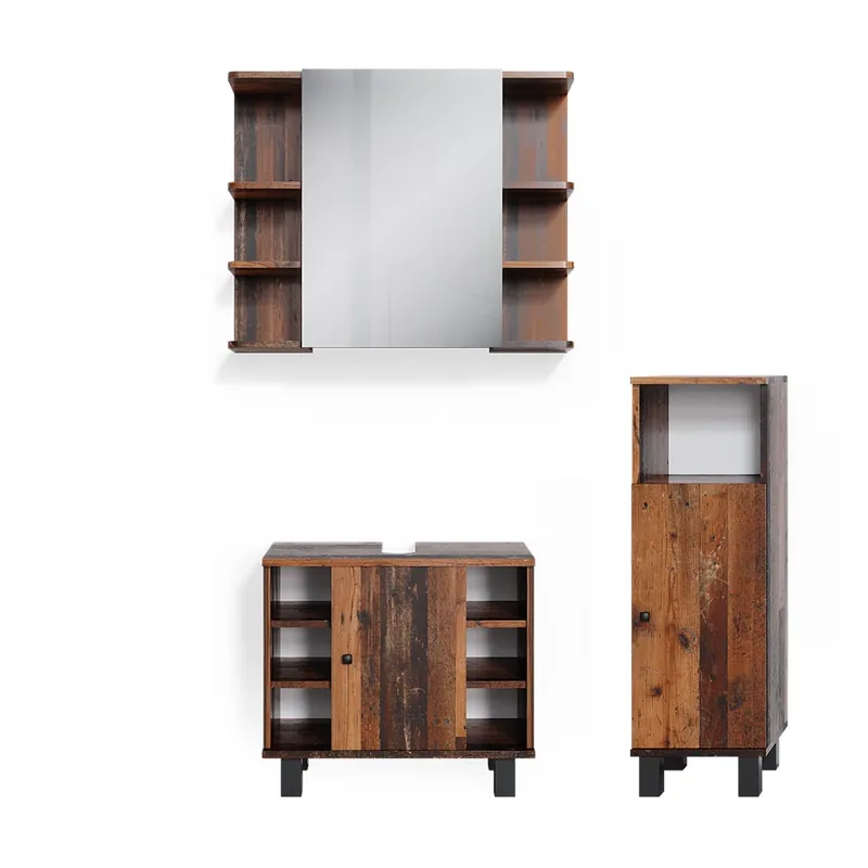 Set mobilier baie Fynn Stejar rustic 3 piese, cu dulap midi Vicco Preț mic