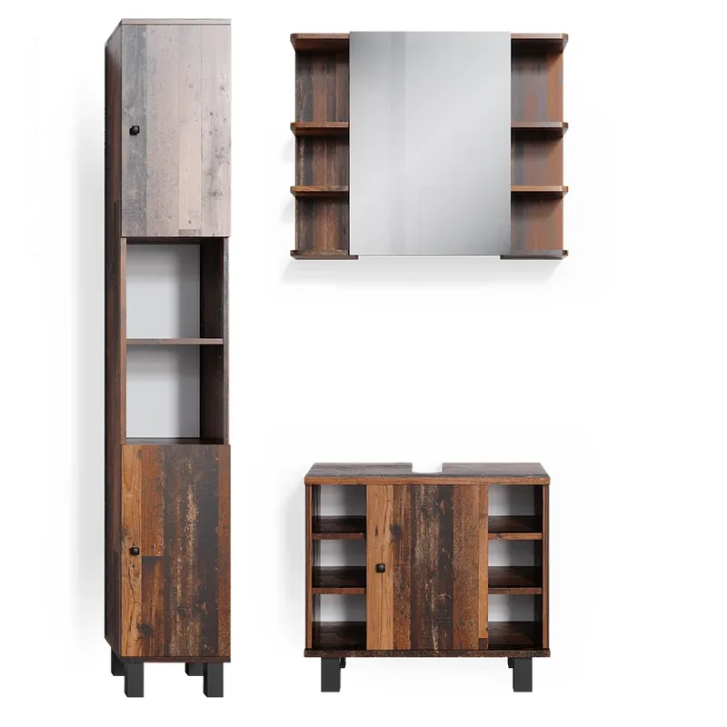 Set mobilier baie Fynn Stejar rustic 3 părți, cu dulap înalt Vicco Ofertă de sezon