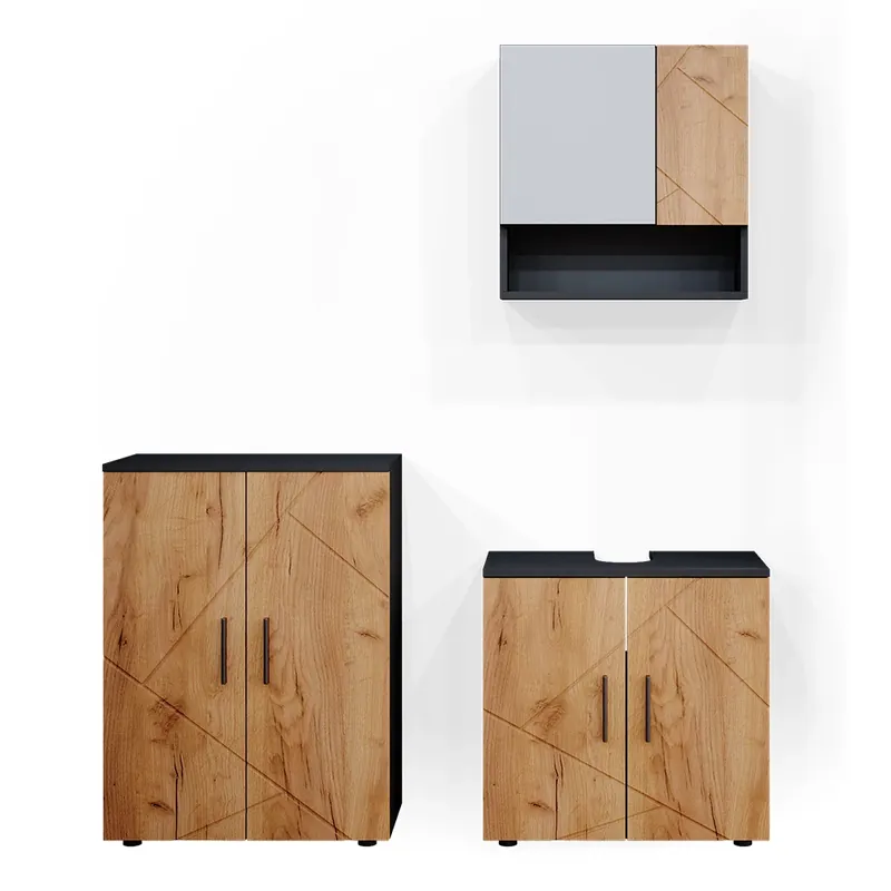 Set mobilier baie Irma Stejar Goldkraft/antracit 3 părți, cu dulap de bază 60 cm Vicco Reducere extra