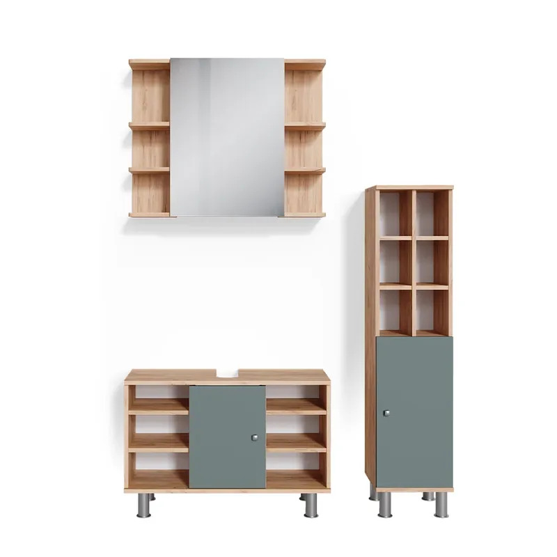 Nu rata Set mobilier baie Fynn Verde 3 părți, cu ușă mare dulap midi Vicco