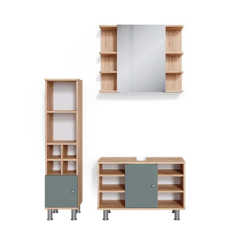 Set mobilier baie Fynn Verde 3 părți, cu ușă mică de dulap midi Vicco Reducere specială