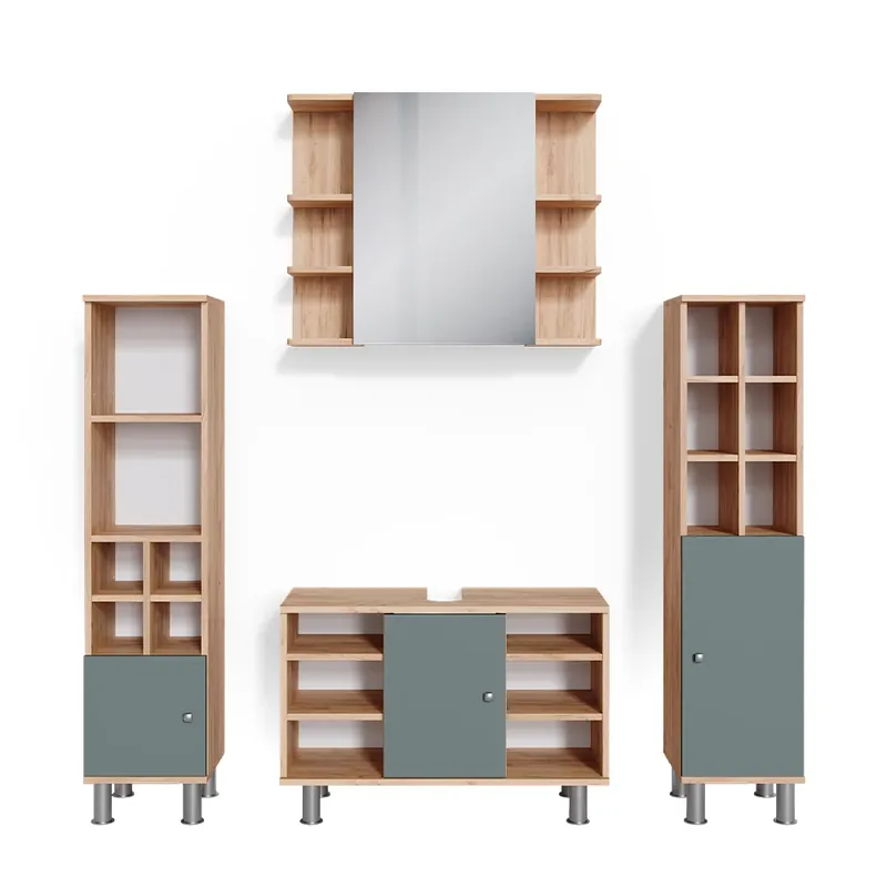 Set mobilier baie Fynn Verde 4 piese, cu dulapuri midi Vicco Ieftin