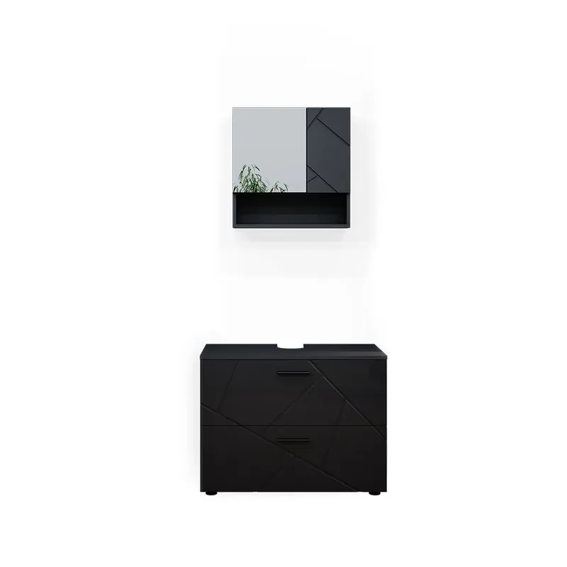 Bestseller Set mobilier baie Irma Antracit lucios ridicat 2 părți Vicco