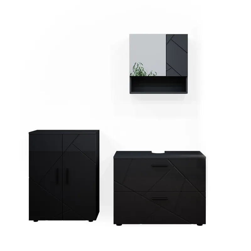 Set mobilier baie Irma Antracit lucios ridicat 3 părți, cu dulap de bază 80 cm Vicco Ofertă specială