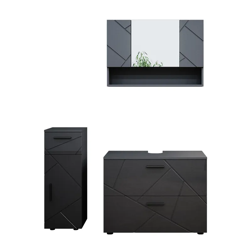 Set mobilier baie Irma Antracit lucios ridicat 3 părți, cu dulap cu sertare și dulap midi Vicco Ofertă limitată