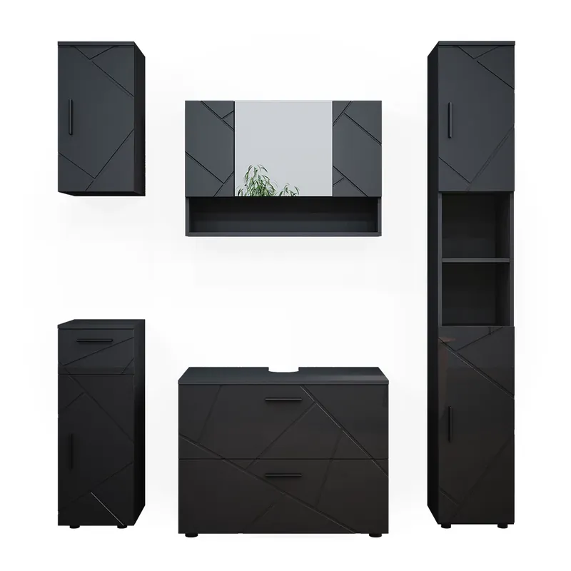 Set mobilier baie Irma Antracit lucios ridicat 5 părți Vicco Disponibil imediat