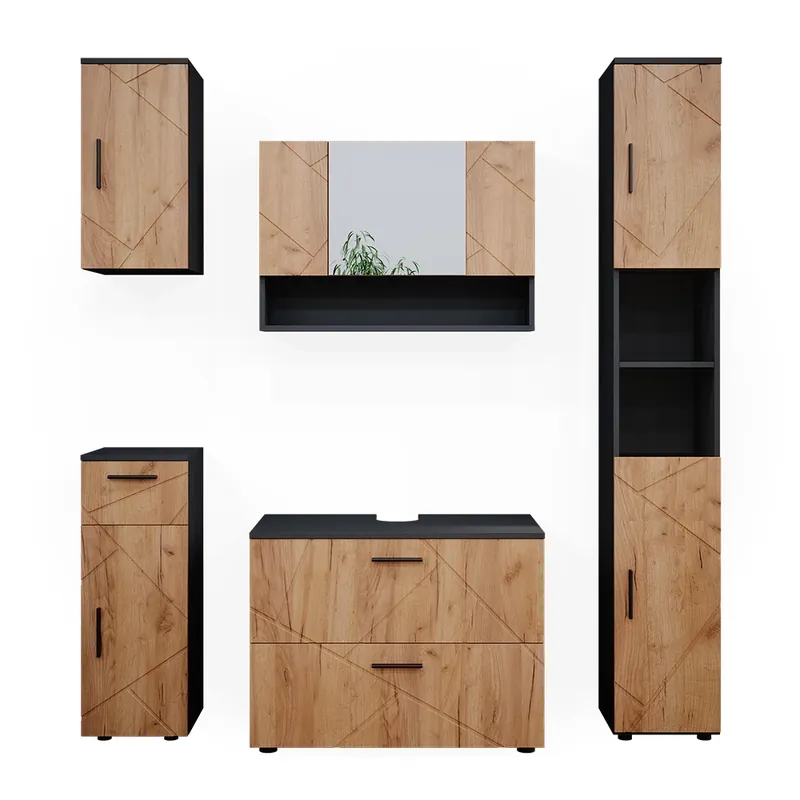 Set mobilier baie Irma Stejar Goldkraft/antracit 5 părți Vicco Premium
