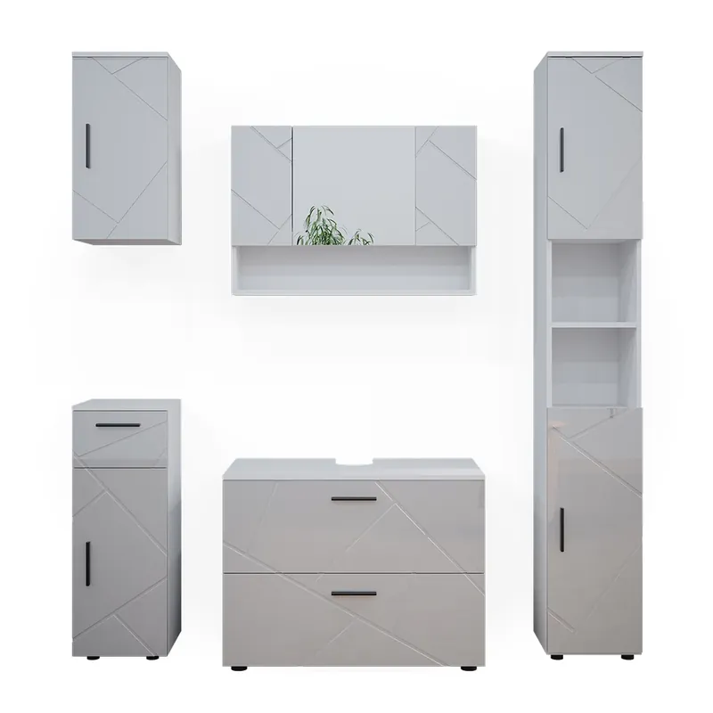 Set mobilier baie Irma Alb lucios ridicat 5 părți Vicco Ofertă de sezon