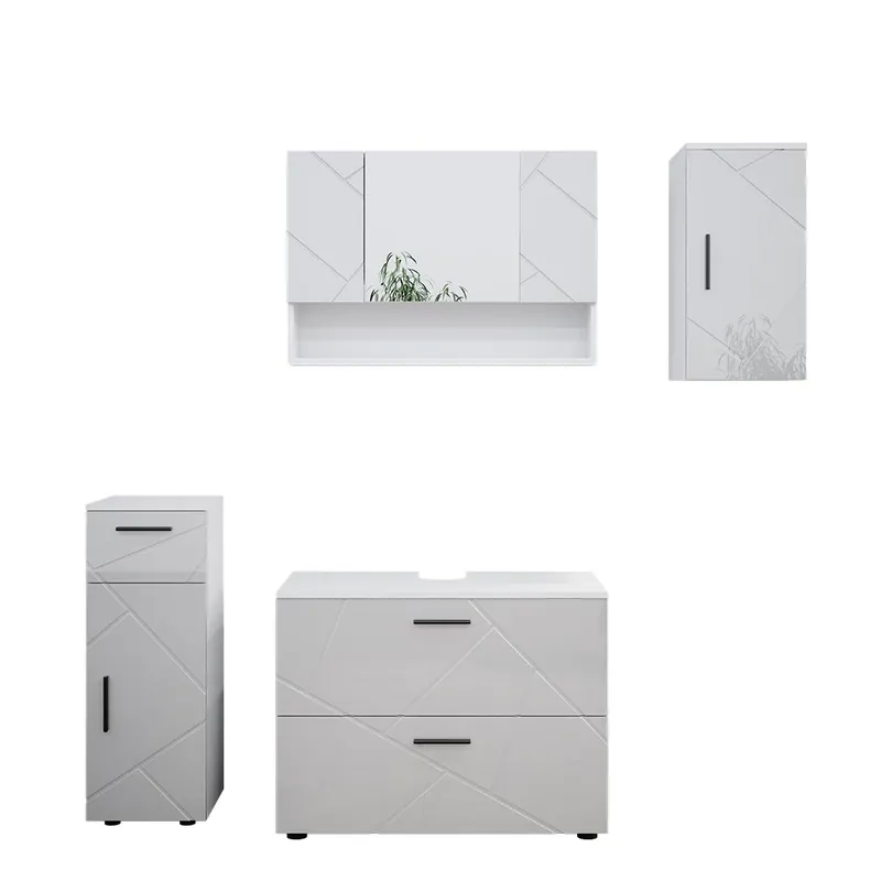 Comandă acum Set mobilier baie Irma Alb lucios ridicat 4 părți Vicco