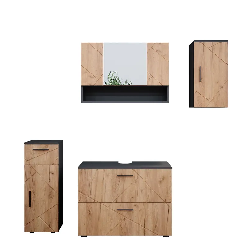 Cel mai vândut Set mobilier baie Irma Stejar Goldkraft/antracit 4 părți Vicco