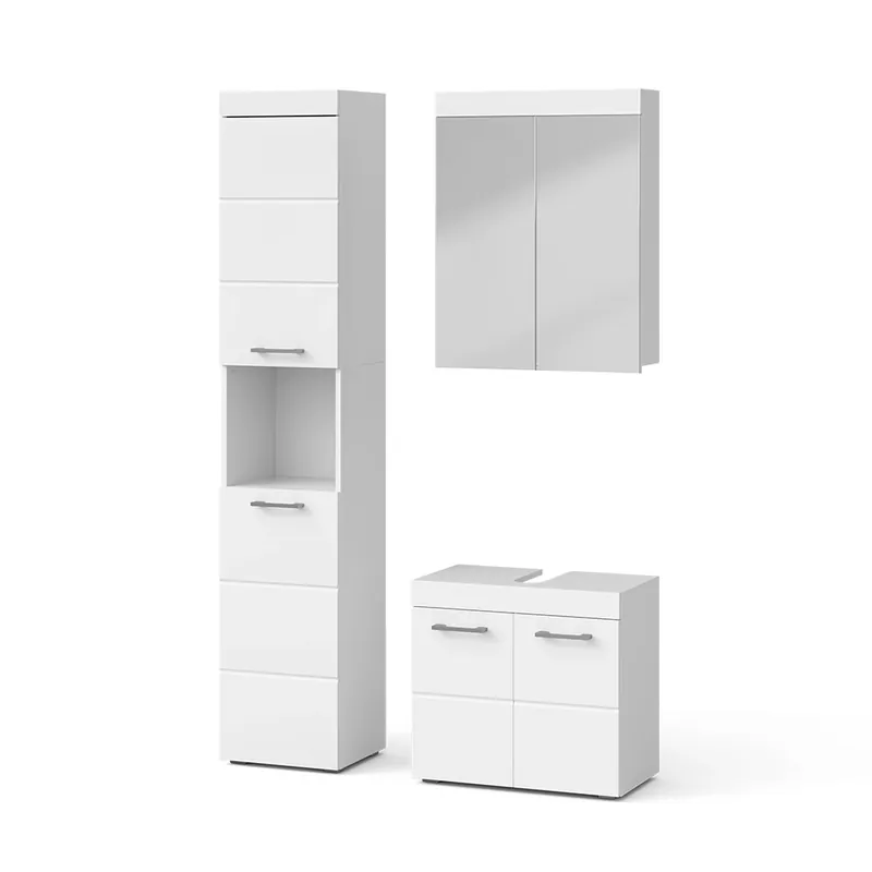 Super ofertă Set mobilier baie Luna Alb 3 părți, cu dulap înalt Vicco