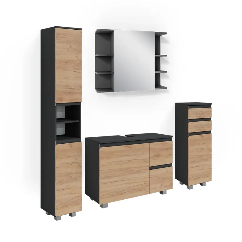 Set mobilier baie J-Shape Gri 4 părți Vicco Reducere extra