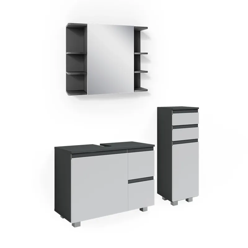 Set mobilier baie J-Shape antracit 3 piese, cu dulap midi Vicco Cumpără online