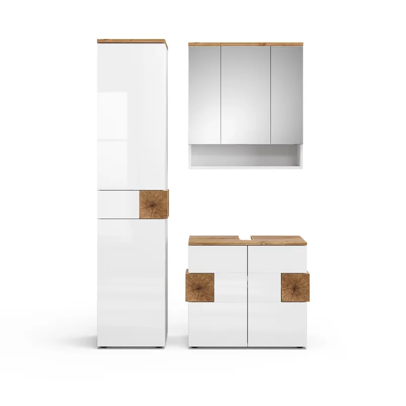 Premium Set mobilier baie Eden Alb 3 părți, cu dulap înalt Vicco