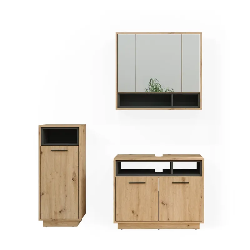 Plată sigură Set mobilier baie Beatrice Stejar artizanal 3 părți Vicco