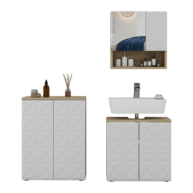 Reduceri Set mobilier baie Edge Alb 3 părți Vicco