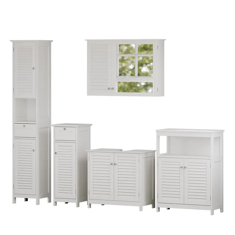 Comandă acum Set mobilier baie Riad Alb 5 piese, dulap de bază cu clipboard Vicco