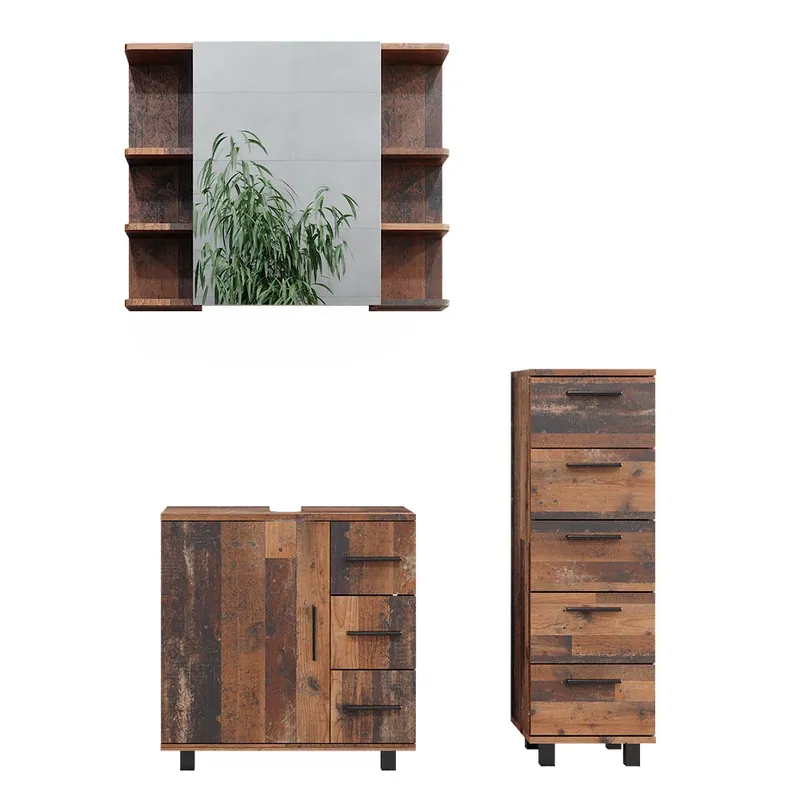 Set mobilier baie Ilias Stejar rustic 3 piese, cu dulap midi Vicco Reducere extra