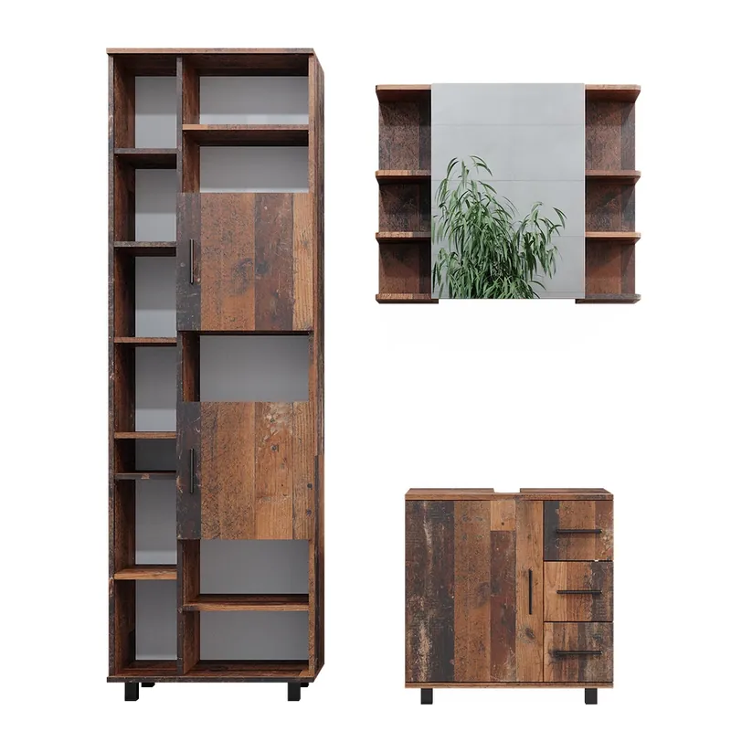 Popular Set mobilier baie Ilias Stejar rustic 3 părți, cu dulap de bază 60 cm Vicco