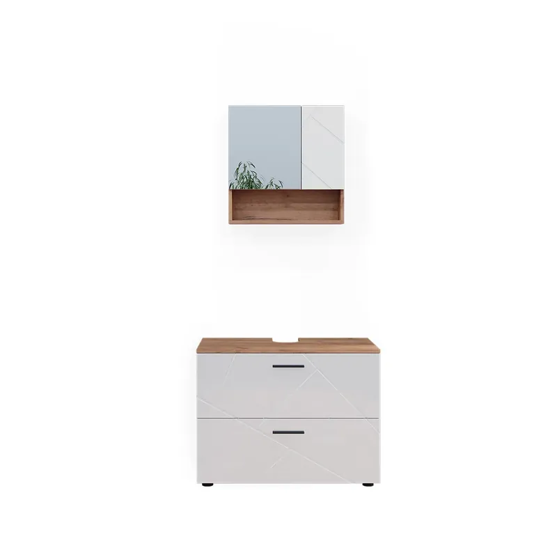 Reducere Set mobilier baie Irma Alb lucios/stejar Goldkraft 2 părți Vicco