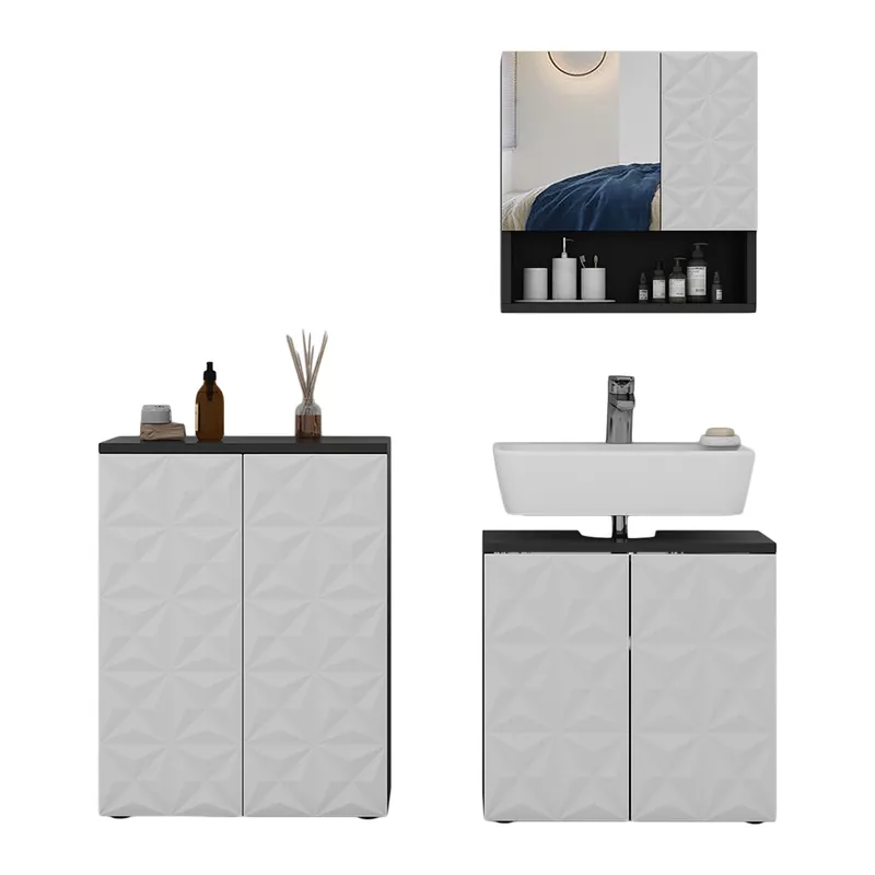 Set mobilier baie Edge Negru 3 părți Vicco Chilipir