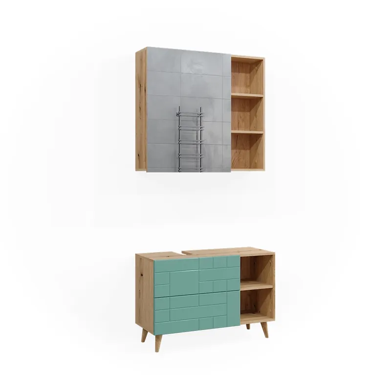Set mobilier baie Rudi Verde menta 2 părți Vicco Premium