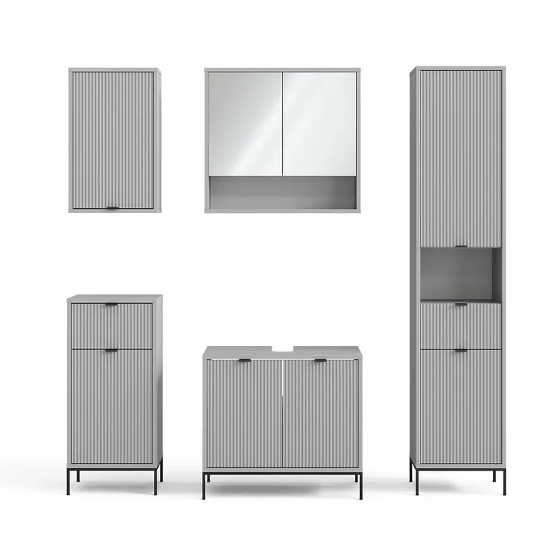 Ofertă exclusivă Set mobilier baie Eliza Gri 5 părți Vicco