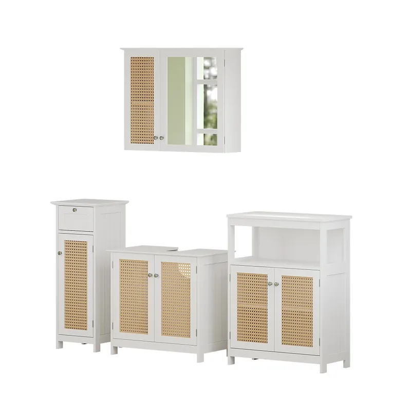 Set mobilier baie Rosario Alb 4 piese, cu dulap midi Vicco Mai ieftin