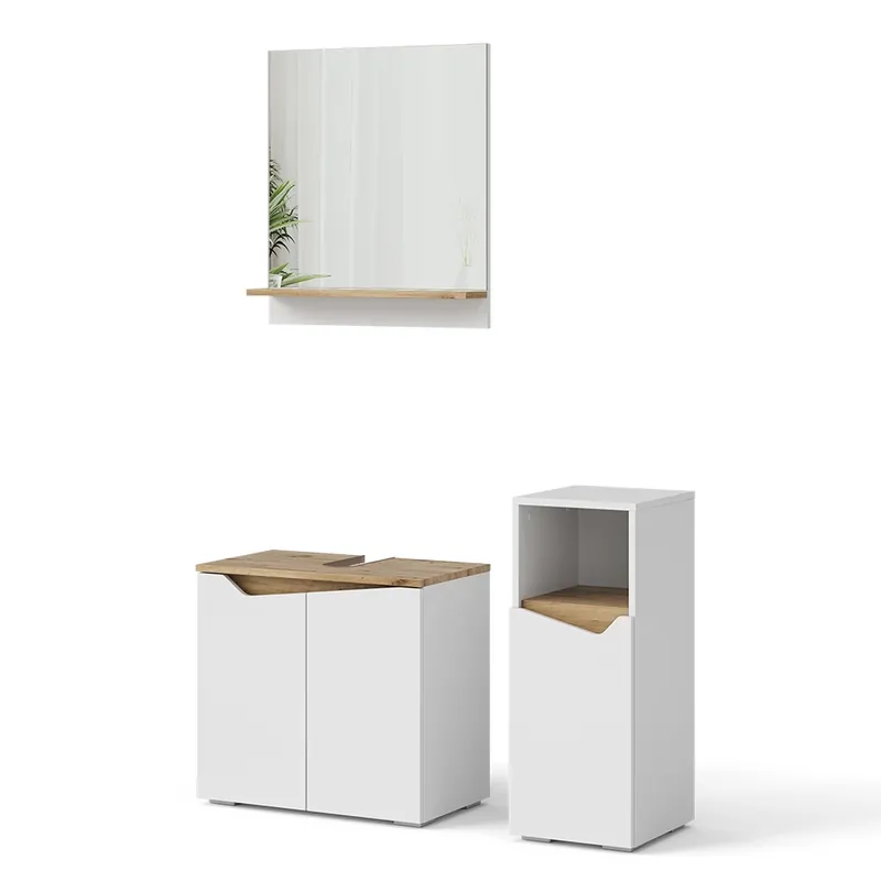 Calitate înaltă Set mobilier baie Marelle Alb 3 piese, cu dulap midi Vicco