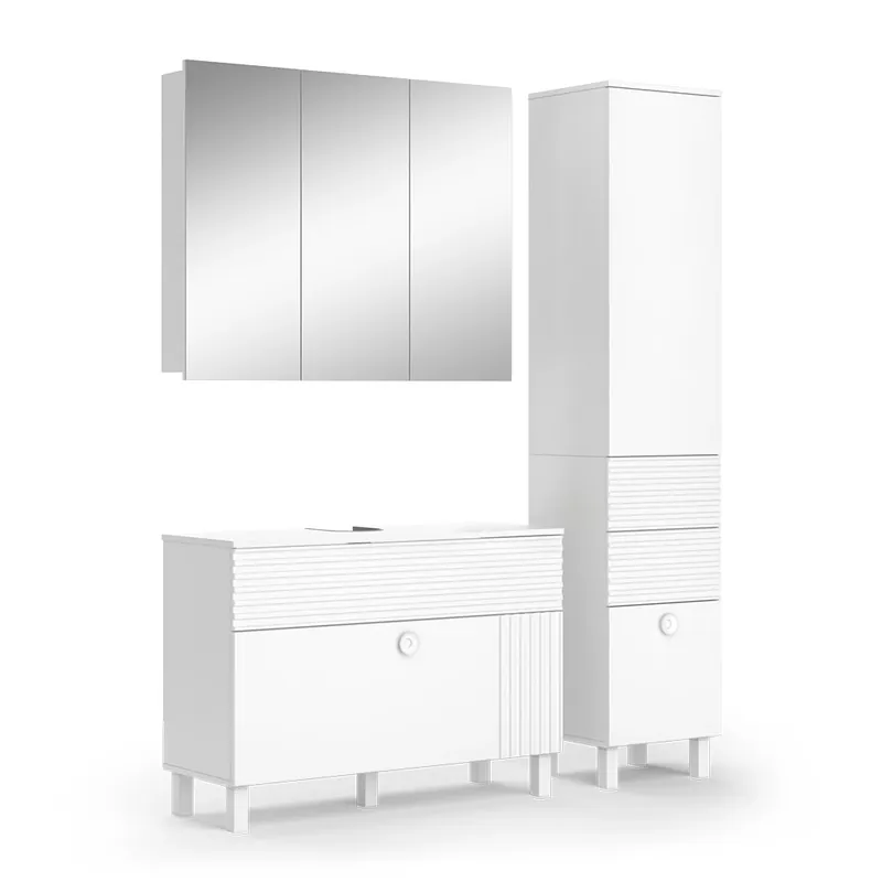 Premium Set mobilier baie Sola Alb 3 părți, cu dulap înalt Vicco