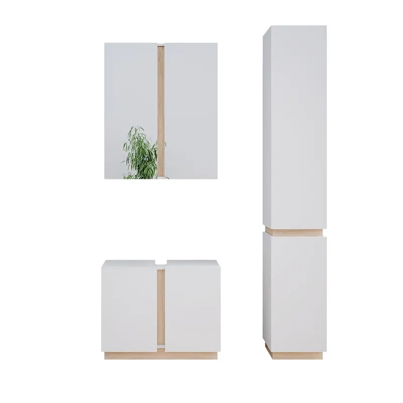 Set mobilier baie Gloria Alb 3 părți, cu dulap înalt Vicco Popular