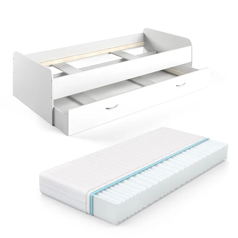 Patul pentru copii Enzo Alb 90x200 cm cu saltea Vitalispa Disponibil imediat