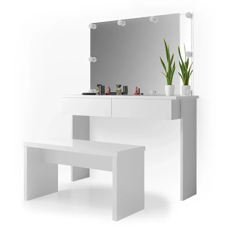 Masă de toaletă Azur Alb 120 cm cu iluminare LED și bancă Vicco Livrare expres