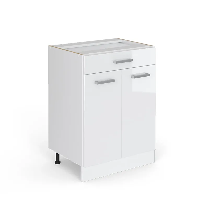 Reducere specială Dulap de bază de bucătărie R-Line Alb lucios ridicat 60 cm cu sertar, fara blat Vicco