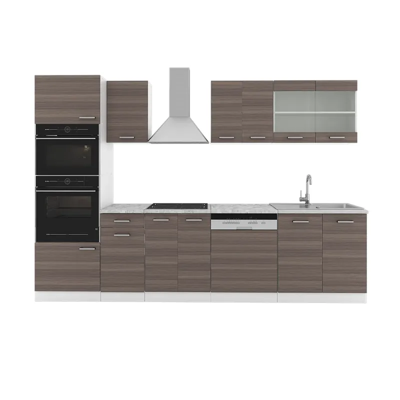 Kitchenette R-Line Gri/alb nobil 300 cm cu dulap înalt, marmură AP Vicco Plată sigură