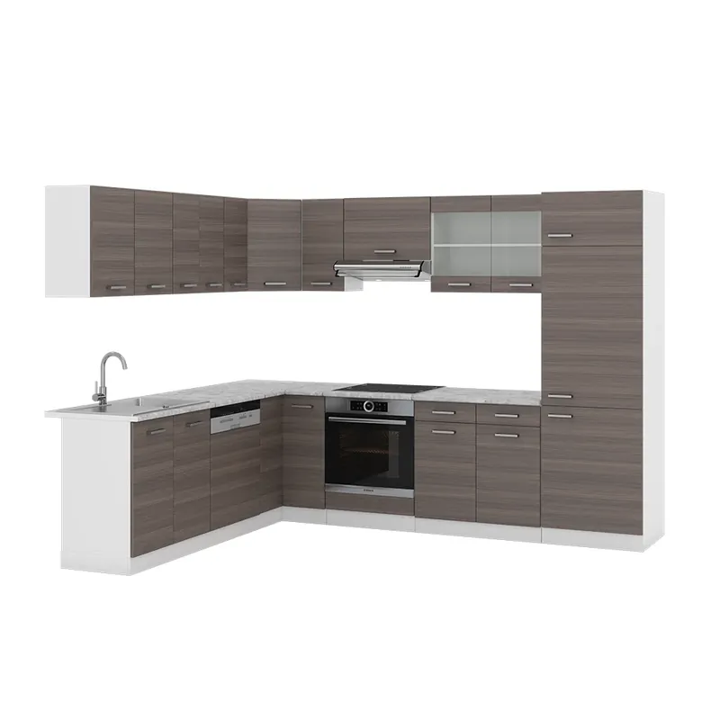Popular Bucătărie de colț R-Line Gri/alb nobil 287 x 46 cm fara blat Vicco