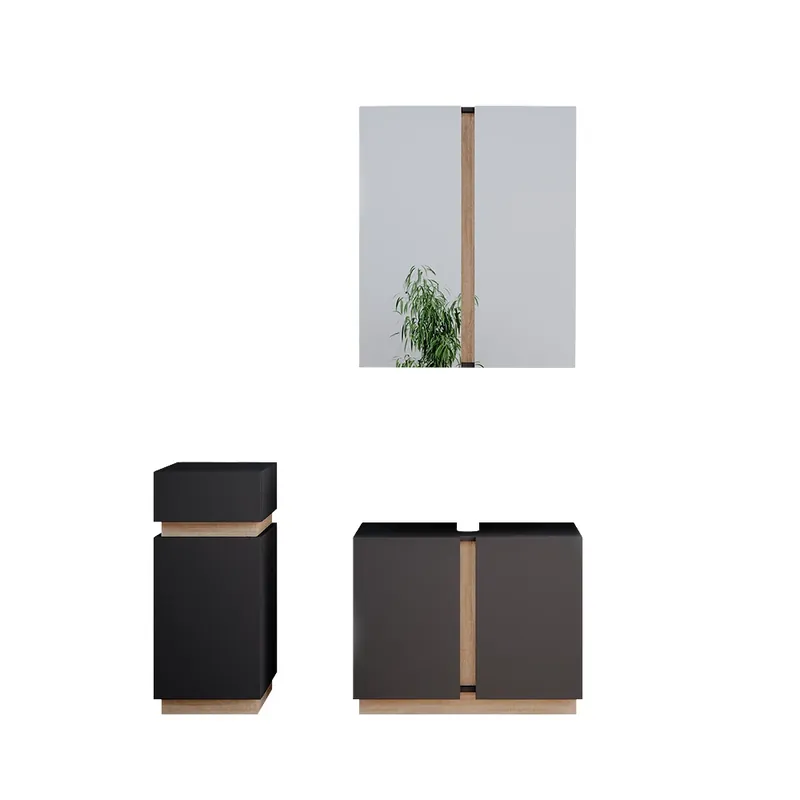 Set mobilier baie Gloria antracit 3 piese, cu dulap midi Vicco Chilipir
