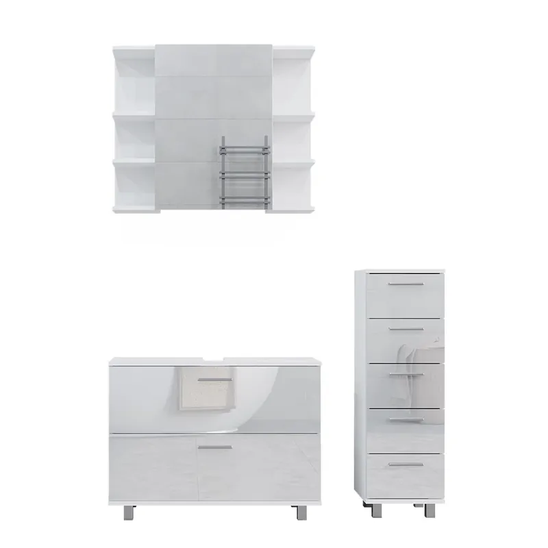 Cumpără online Set mobilier baie Ilias Alb lucios ridicat 3 părți, cu dulap de bază 80 cm Vicco