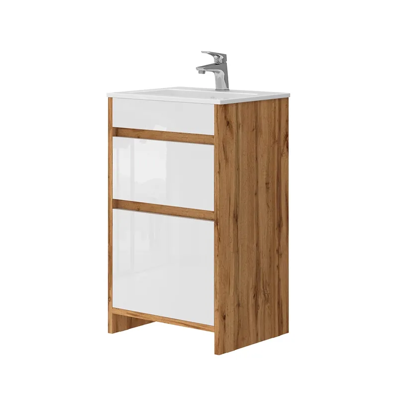 Ofertă limitată Set mobilier baie Detmold Stejar Goldkraft 2 piese, cu chiuveta si 2 sertare Vicco